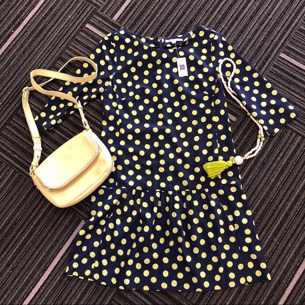 NWT GAP Sz.2 Drop waist polka dot 3/4 sleeve dress